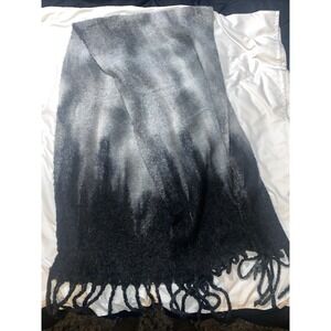 Y2K Chunky Scarf Steve Madden Black To Gray Tie Dye Ombre Over 6' Long